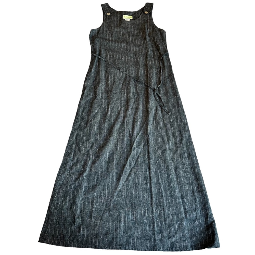 VINTAGE ANTHROPOLOGIE cottage core linen pinstripe maxi dress - Picture 1 of 7